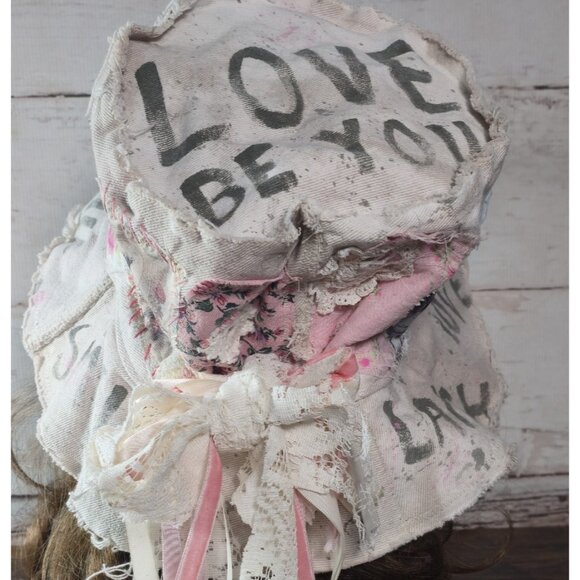 OOAK Upcycled Indie Boho Top Hat Sassy Cherub Graffiti Flower Cat Adjusts L-S main image 14